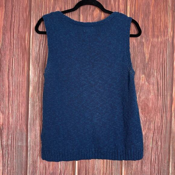 J. Crew V-Neck Beach Sweater Tank Size Medium Blue Cotton Quiet Sleeveless - Picture 3 of 4